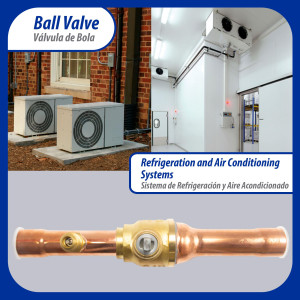 Appli Parts APBV-058 Valvula de Cierre 5/8 pulg tipo Bola de conexion soldable con puerto de servicio SAE de 1/4 de pulg presion maxima de trabajo 610 psi temperaturas de -30 C a 120 C longitud total 165 mm