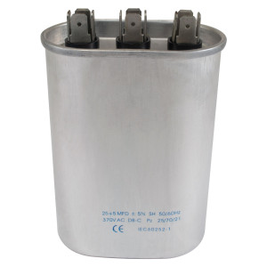 Appli Parts Dual Run Capacitor for ac 25+5 Mfd uF (microfarads) 370VAC CBB65 Oval Universal fit for hvac and other applications 2-3/4 in Wide 1-3/4 in Depth 4-1/8 Height CON-25/5-370 Appli Parts Dual Run Capacitor for ac 25+5 Mfd uF (microfarads) 370VAC CBB65 Oval Universal fit for hvac and other applications 2-3/4 in Wide 1-3/4 in Depth 4-1/8 Height CON-25/5-370