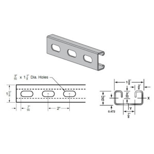 Canal de Estructura Ranurado poco profundo 1-5/8pulg ancho x 13/16pulg x 10pies largo 14 Ga, Pregalvanizado S1316-14 Canal de Estructura Ranurado poco profundo 1-5/8pulg ancho x 13/16pulg x 10pies largo 14 Ga, Pregalvanizado S1316-14