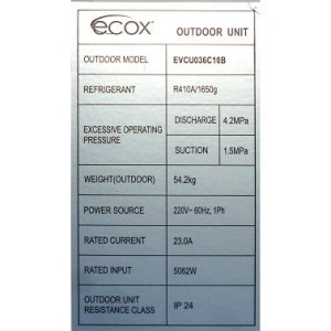 Vertical Condenser 36.000btu R410 230v/60hz/3ph Ecox Evcu036c10C