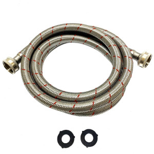Appli Parts APIH-7234 2 Mangueras 1.8 m Lavadora Entrada de Agua de Acero Inoxidable Trenzado, con Empacaduras, Conectrores 3/4 pulg Hembra, conexiones Rectas