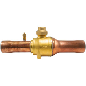 Appli Parts APBV-158 Valvula de Cierre 1-5/8 in tipo Bola de conexion soldable con puerto de servicio SAE de 1/4 in, presion maxima de trabajo 610 psi temperaturas de -30C a 120C longitud total 288mm