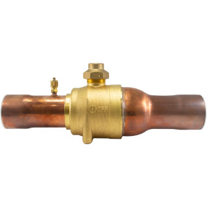 Appli Parts APBV-258 Valvula de Cierre 2-5/8 in tipo Bola de conexion soldable con puerto de servicio SAE de 1/4 in, presion maxima de trabajo 610 psi temperaturas de -30C a 120C longitud total 377mm