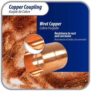 Appli Parts AP-A258 2-5/8 in Wrot Copper Coupling fitting CxC Sweat connections for refrigeration, air conditioning and plumbing applications ACR and Type L copper pipe 