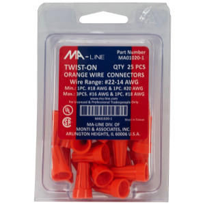 MA-Line MA01020-1 Orange Twist on Wire Connector No. 22 through 14 AWG. Bag of 25ea
