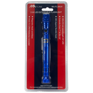 MA-Line MA-FL3BUV UV Flashlight. Telescopic 3 LED. Base and Head Magnet. Extends from 6.5in to 20in with Flexible 2in Neck