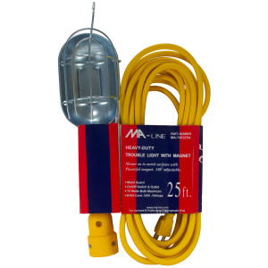 MA-Line MA-748325A Work Light 180 Adjustable Base with Magnet. Includes Metal Guard Bulb Protection. Nbr 16 125V 13Amp 25ft Cord Length