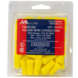 MA-Line MA01021-2 Terminal de Rosca Amarillo para Cables desde AWG 10 hasta 18. Bolsa de 50