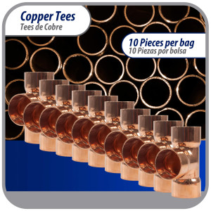 Appli Parts AP-T078B10 7/8pulg Tee de Cobre Conexiones CxCxC soldadas para aplicaciones de refrigeracion, aire acondicionado y plomeria Tuberia de Cobre ACR y Tipo L (10 x Bolsa)
