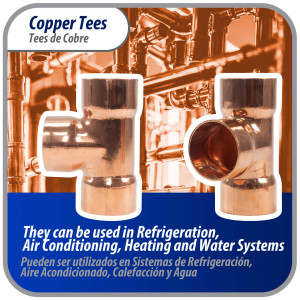 Appli Parts AP-T078 7/8 in Wrot Copper Tee CxCxC connections for refrigeration, air conditioning and plumbing applications ACR and Type L copper pipe