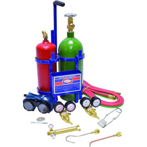 Uniweld KCHCT Juego Soldadura Profesional Capn Hook Incluye Manilla Soldar / Puntas Soldar / Regulador Oxigeno y Acetileno / Mangueras / Gafas / Encendedor / Llave Tanque / Carro y Tanques