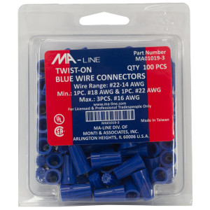MA-Line MA01019-3 Blue Twist on Wire Connector No. 22 through 14 AWG. Bag of 100ea