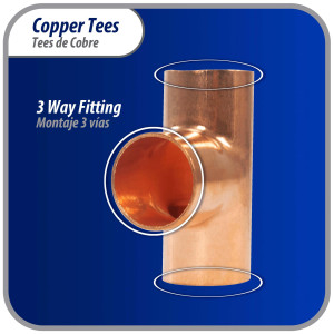Appli Parts AP-T034 3/4 in Wrot Copper Tee CxCxC connections for refrigeration, air conditioning and plumbing applications ACR and Type L copper pipe