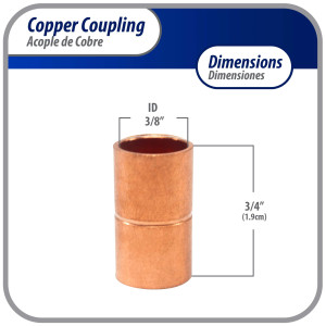 Appli Parts AP-A038B10 3/8in Wrot Copper Coupling fitting C x C Sweat connections for refrigeration, air conditioning and plumbing applications ACR and Type L copper pipe (10 x Bag)  