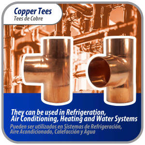 Appli Parts AP-T218 2-1/8 in Wrot Copper Tee CxCxC connections for refrigeration, air conditioning and plumbing applications ACR and Type L copper pipe