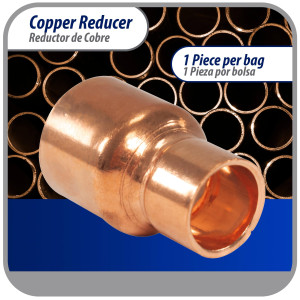 Appli Parts AP-R034012 Reductor de Cobre de 3/4x1/2 pulg Conexiones CxC soldadas para aplicaciones de refrigeracion, aire acondicionado y plomeria Tuberia de cobre ACR y Tipo L