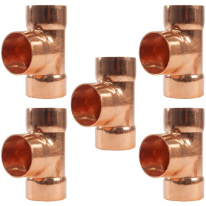 Appli Parts AP-T118B5 1-1/8 pulg Tee de Cobre Conexiones CxCxC soldadas para aplicaciones de refrigeracion, aire acondicionado y plomeria Tuberia de Cobre ACR y Tipo L (5 x Bolsa)