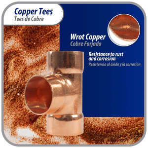 Appli Parts AP-T118B5 1-1/8in Wrot Copper Tee CxCxC connections for refrigeration, air conditioning and plumbing applications ACR and Type L copper pipe (5 x Bag) 