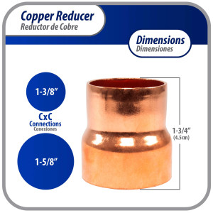 Appli Parts AP-R158138 Reductor de Cobre de 1-5/8x1-3/8 pulg Conexiones CxC soldadas para aplicaciones de refrigeracion, aire acondicionado y plomeria Tuberia de cobre ACR y Tipo L