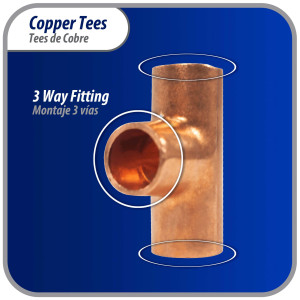 Appli Parts AP-T014B10 1/4in Wrot Copper Tee CxCxC connections for refrigeration, air conditioning and plumbing applications ACR and Type L copper pipe (10 x Bag) 