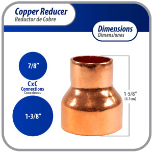 Appli Parts AP-R138078 1-3/8x7/8 in Reducing Bushing Copper pipe fittings CxC Sweat connections for refrigeration, air conditioning and plumbing applications ACR and Type L copper pipe