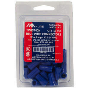 MA-Line MA01019-2 Blue Twist on Wire Connector No. 22 through 14 AWG. Bag of 50ea