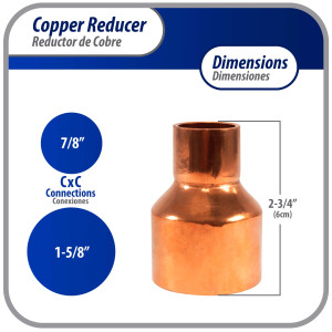 Appli Parts AP-R158078 Reductor de Cobre de 1-5/8x7/8 pulg Conexiones CxC soldadas para aplicaciones de refrigeracion, aire acondicionado y plomeria Tuberia de cobre ACR y Tipo L