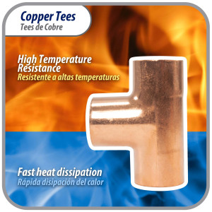 Appli Parts AP-T058 5/8 in Wrot Copper Tee CxCxC connections for refrigeration, air conditioning and plumbing applications ACR and Type L copper pipe
