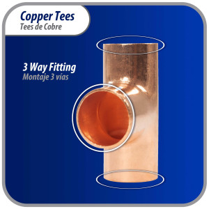 Appli Parts AP-T058 5/8 in Wrot Copper Tee CxCxC connections for refrigeration, air conditioning and plumbing applications ACR and Type L copper pipe