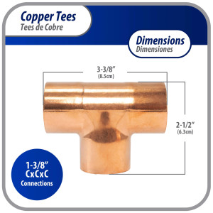 Appli Parts AP-T138 1-3/8in Wrot Copper Tee CxCxC connections for refrigeration, air conditioning and plumbing applications ACR and Type L copper pipe Appli Parts AP-T138 1-3/8in Wrot Copper Tee CxCxC connections for refrigeration, air conditioning and plumbing applications ACR and Type L copper pipe