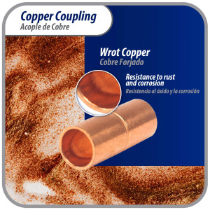 Appli Parts AP-A014B10 1/4 in Wrot Copper Coupling fitting CxC Sweat connections for refrigeration, air conditioning and plumbing applications ACR and Type L copper pipe (10 x Bag)  