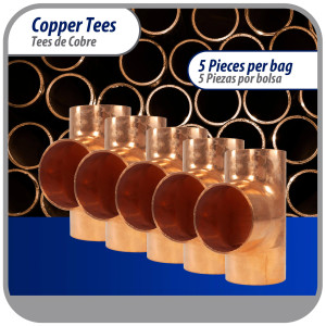 Appli Parts AP-T158B5 1-5/8in Wrot Copper Tee CxCxC connections for refrigeration, air conditioning and plumbing applications ACR and Type L copper pipe (5 x Bag) 