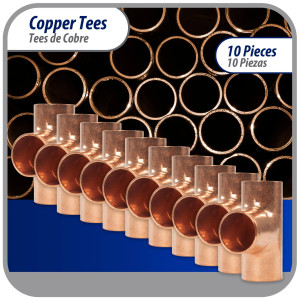 Appli Parts AP-T012B10 1/2in Wrot Copper Tee CxCxC connections for refrigeration, air conditioning and plumbing applications ACR and Type L copper pipe (10 x Bag) 