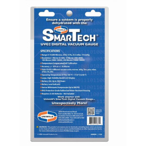 Uniweld UVG2 Smartech Digital Vacuum Gauge, Backlit Display. 0-19000 Micron Range
Max Over pressure 400psi, UVGA adapter Included
Requires 3 AA Batteries (not included)