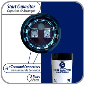 Appli Parts CON-340-110 Capacitor de Arranque 340-408 MFD (microfaradios) uF, 110-125 VAC. Universal para Motores Electricos, condensador de arranque de 3.7 cm de Diametro, 8.6 cm de Alto