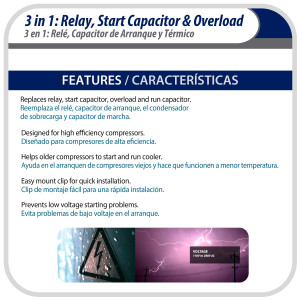 Appli Parts APTO-410 1/4 to 1/3 Hp, 115 V, 3 in 1 Solid State Hard Start Relay, Capacitor and Overload for compressors Certified UL SA44719