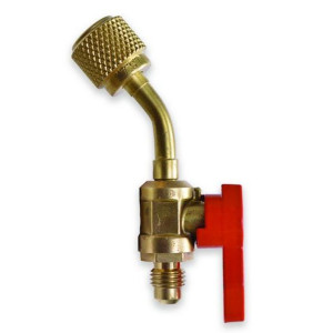 Uniweld UBV14 Ball Valve Hose Adaptor 1/4 in Male Flare and 1/4 in Female Flare Swivel nut with 45 degree bend