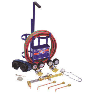 Uniweld KL71-4C Welding, Brazing, Cutting Outfit: Handle, Welding/Brazing Tips, Cutting Attachment, Cutting Tip, Oxygen Regulator, Acetylene Regulator, Twin Hose, Goggles, Lighter, Tank Key, Stand
