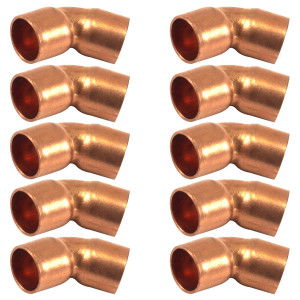 Appli Parts AP-C03845B10 3/8 45 Degree Elbow Short Turn Copper pipe fittings CxC Sweat connections for refrigeration, air conditioning and plumbing applications ACR and Type L copper pipe (10 x Bag)