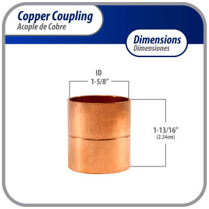 Appli Parts AP-A158B5 1-5/8 in Wrot Copper Coupling fitting CxC Sweat connections for refrigeration, air conditioning and plumbing applications ACR and Type L copper pipe (5 x Bag)  
