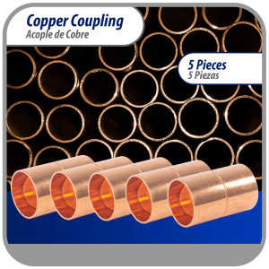 Appli Parts AP-A158B5 1-5/8 in Wrot Copper Coupling fitting CxC Sweat connections for refrigeration, air conditioning and plumbing applications ACR and Type L copper pipe (5 x Bag)  