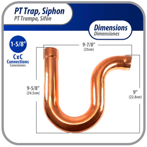 Appli Parts AP-PT158 1-5/8 in Wrot Copper Suction P-Trap ODF CxC connections for refrigeration, air conditioning and plumbing applications ACR and Type L copper pipe