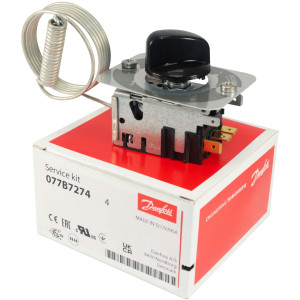Danfoss 077B7274 Thermostat Refrigerators Automatic Defrost control 077B6039 Cold Cut-in 40.1F Cold cut-out 13.1F Warm Cut-in 40.1F Warm Cut-out 24.8F Capillary tube length 47.2in B6 CT-35-D
