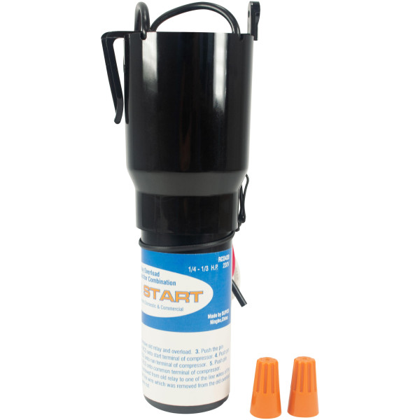 Supco RCO420 1/4 to 1/3 HP, 220 to 230 VAC, 3 in 1 Solid-state Hardstart Relay, includes relay, overload, and start capacitor. Used refrigeration systems with or without run capacitors
 Supco RCO420 1/4 to 1/3 HP, 220 to 230 VAC, 3 in 1 Solid-state Hardstart Relay, includes relay, overload, and start capacitor. Used refrigeration systems with or without run capacitors