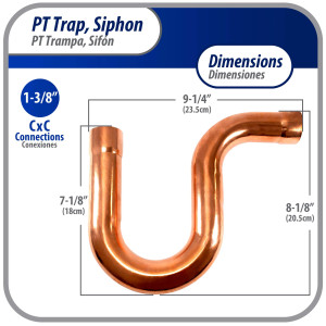 Appli Parts AP-PT138 1-3/8 in Wrot Copper Suction P-Trap ODF CxC connections for refrigeration, air conditioning and plumbing applications ACR and Type L copper pipe