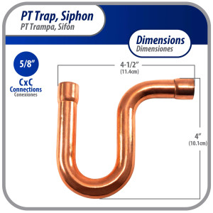 Appli Parts AP-PT058 5/8 in Wrot Copper Suction P-Trap ODF CxC connections for refrigeration, air conditioning and plumbing applications ACR and Type L copper pipe
