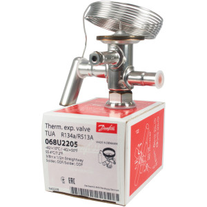 Danfoss 068U2205 1/8 - 2.5TR Cuerpo de Valvula de Expansion, TUA, R134a,R513A, 3/8x1/2pulg, Soldable, ODF, Ecualizacion Interna Single-flow, -40 to 50 F, Capacidad determinada por Orificio Venta Separada, Producto Identico 068U2205