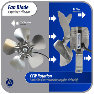 Appli Parts APFB-A09CCW Aluminum Fan Blade 9 in, 230 mm, CCW, 22 degrees, hubless 5 holes, 5 wings