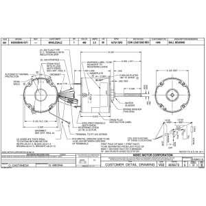 US Motors 1 hp 1075 rpm, 6 polos, 1 eje, TEAO Cerramiento, 1 velocidad, 5.6 diametro, CCW, Lead End, Reversible, 460 V, 60hz, 3ph, 25 mfd/370 VAC Capacitor 1409 K055RHN1971012B